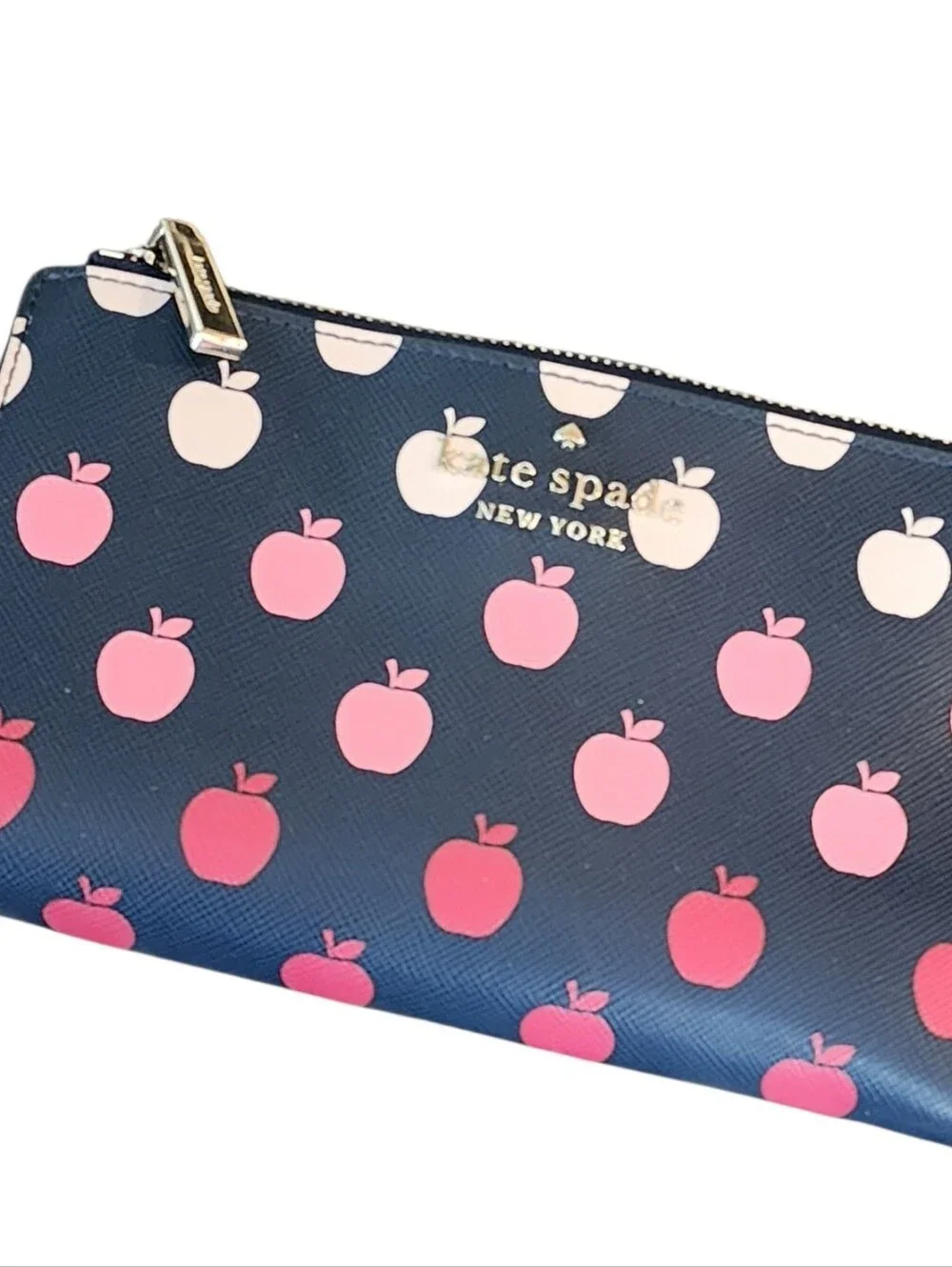 KATE SPADE Apple Wallet  Large Red Pink Continental  Multi Compartment EUC Navy